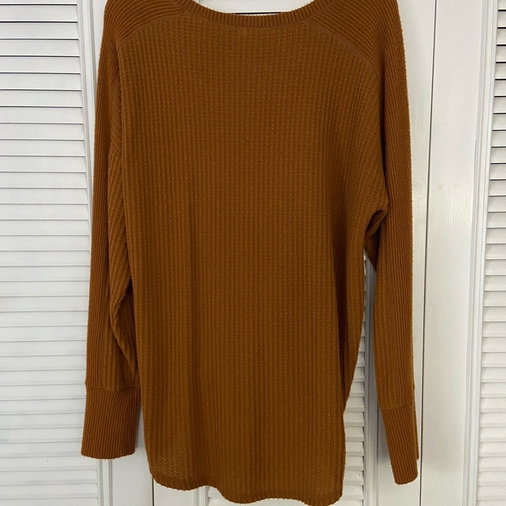 Mudd Waffle Knit Long Sleeve Knotted Front Cozy Chestnut Brown Top Size XL - Picture 3 of 12
